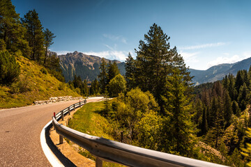 Scenic Mountain Landscape in the Dolomites, Italy. Road in the Italian Dolomites. 
