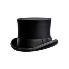 Classic black top hat with ribbon detail isolated on white background