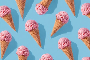 Strawberry ice cream cones in a vibrant pattern