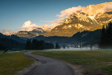 Scenic Mountain Landscape in the Dolomites, Italy. Hiking Trail in the Italian Dolomites 