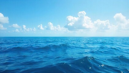 Serene Ocean Horizon Vast expanse of calming blue water stretching to the distant horizon under a clear sky, perfect for travel, nature, and serenity themed projects.