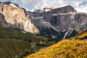 Scenic Mountain Landscape in the Dolomites, Italy.
Alpine Meadow with Peaks and mountain hut and pasture