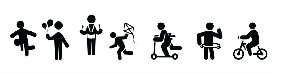 happy children day icons collection read book cycling