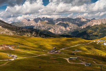 Scenic Mountain Landscape in the Dolomites, Italy. Alpine Meadow with Peaks of the Dolomites