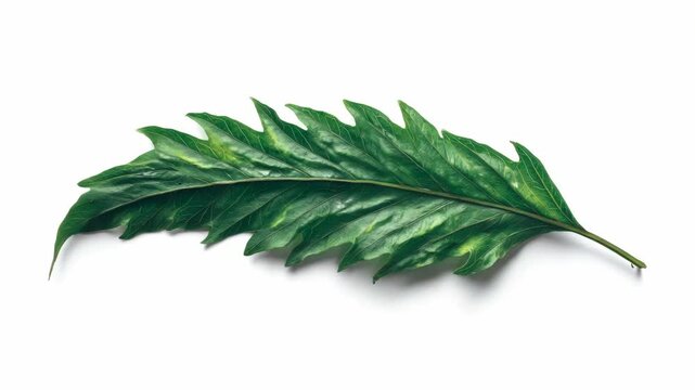 Single tropical philodendron leaf with deep lobes and glossy texture, natural style, isolated on white background, concept of botany