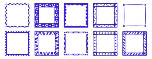 Vector set of hand drawn cut out style frames and borders - abstract design elements for wedding, birthday party invitations, greeting cards