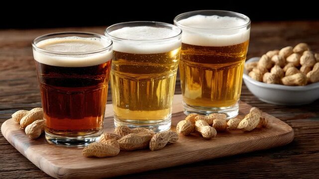 Enjoy a selection of beer styles served alongside crunchy snacks in a relaxed atmosphere, perfect for sharing with friends