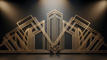 Title: Elegant golden geometric wall design in art deco style interior  © Raza