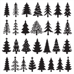 Vector Set of Christmas Trees – Holiday, Winter, and New Year Tree Illustrations on White Background