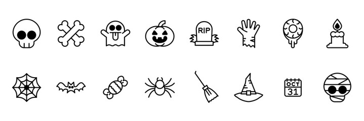 Halloween icon set. with style lines. Vector Illustrations.