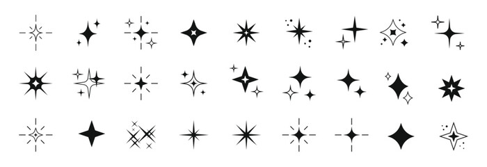 Retro y2k star and blinks shapes, futuristic abstract symbols with dots and lines. Vector design futuristic 2000s aesthetics elements set.