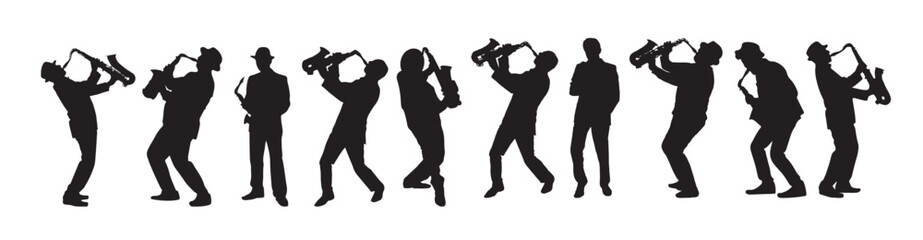 saxophone players silhouette on white background