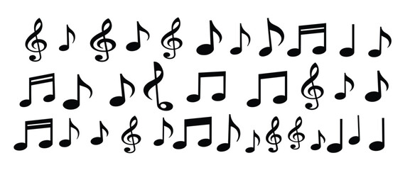 Collection of various musical notes and symbols in black