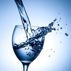 Water pouring into a wine glass, creating a splash