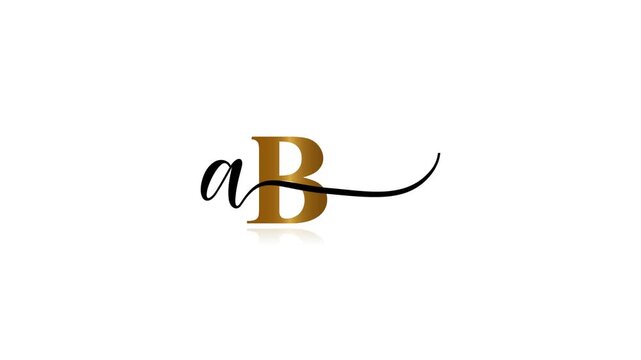 Elegant golden letter AB lowercase in front, isolated on white background