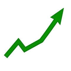 A stylized green arrow points diagonally upward against a solid black background