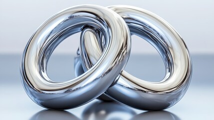 Abstract Shiny Metal Sculpture of Interconnected Shapes