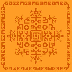 Ethnic Rug, tribal background Mayan symbol, hand draws ornament with geometric symmetrical pattern. Embroidery design for background or wallpaper and clothing.