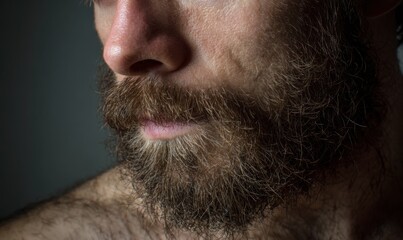 Obraz premium Close-up of a mans face with a full, textured beard.