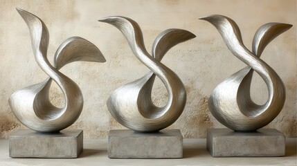Abstract Silver Sculpture Displayed on a Concrete Pedestal