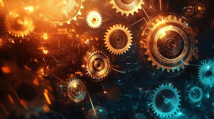 Abstract Golden Gears Mechanical Machinery Texture Background Technology Design