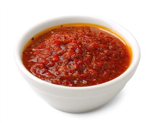 Small white bowl filled with a thick, vibrant red sauce