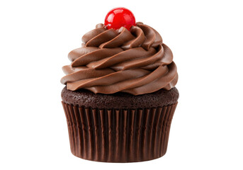 Isolated Chocolate Cupcake Topped With Cherry, a decadent sweet treat on neutral backdrop