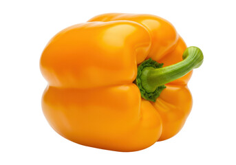 Isolated sweet orange bell pepper with green stem, a fresh vegetable ready for cooking