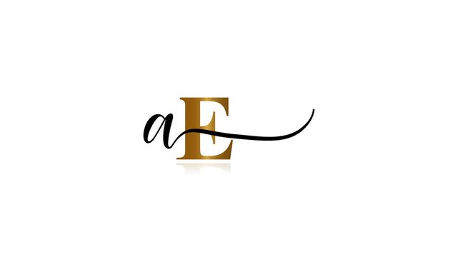 Golden letter ae lowercase a and reflection, isolated on white background