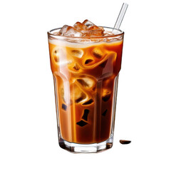 Iced Coffee with Milk isolated on white and transparent background