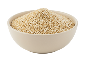 Isolated bowl of cooked quinoa, a nutritious and healthy ingredient for plant based diet