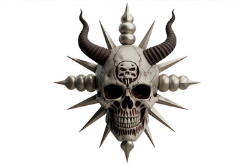 Intricate skull design with horns and spikes, conveying dark power and a macabre aesthetic.