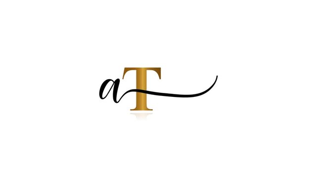 Elegant golden letter AT lowercase a and subtle reflection, isolated on white background