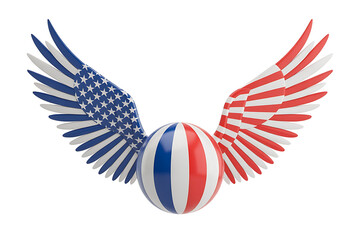 A sphere with wings, designed with patriotic colors, conveys freedom, national pride, and soaring aspirations.