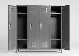 Fototapeta premium Gray metal locker with four compartments, doors open