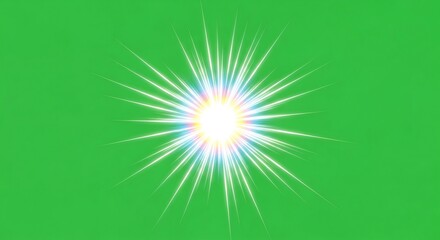Obraz premium Bright light rays with colorful glow isolated on green screen. Chromakey background for digital effects. Shine effect for video editing.