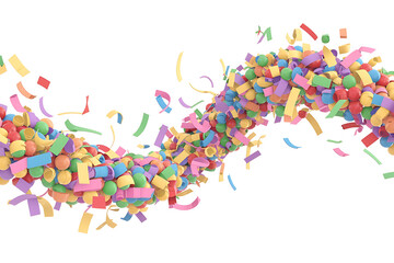Colorful confetti and streamers swirl and dance, celebrating joy, excitement, and a festive atmosphere.