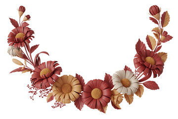 Delicate floral arrangement in warm autumnal tones, forming an elegant, decorative arc.
