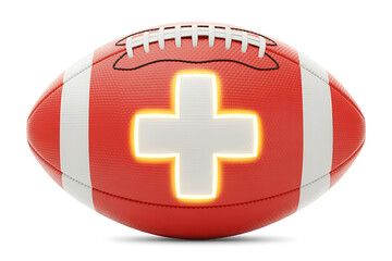 American football with a Swiss cross design, blending sport and national identity elements.