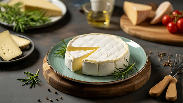 Assorted cheeses, fresh herbs, ripe tomatoes, and olive oil create a delectable culinary display.