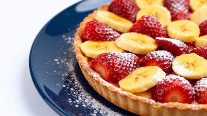 Fruit tart with strawberries and bananas