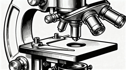 Black and white drawing of a microscope