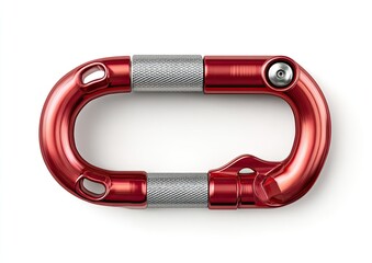 Red oval-shaped carabiner against white background