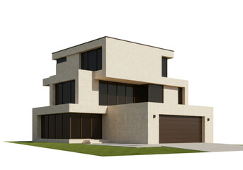 Isolated modern two-story home with a garage and spacious living spaces offering a minimal look