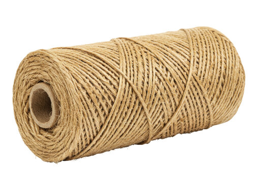 Isolated spool of twine, roll of string, wrapping thread, brown rope reel, jute packaging cord
