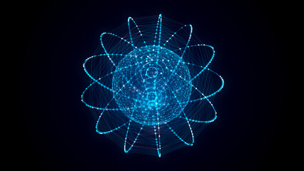 Blue sphere consisting of points and lines. Modern wireframe elements. Technology grid sphere. 3d rendering.