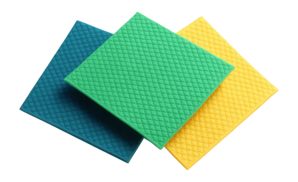 Textured viscose cloths for tackling tough stains on kitchen tile surfaces.