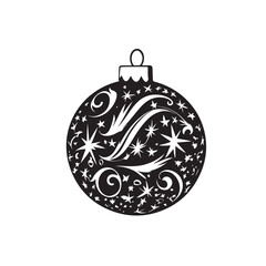 Christmas Ball silhouette, Christmas ornament silhouette line art vector illustration, a black silhouette of a Christmas ornament isolated on a white background