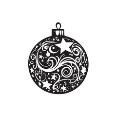 Christmas Ball silhouette, Christmas ornament silhouette line art vector illustration, a black silhouette of a Christmas ornament isolated on a white background