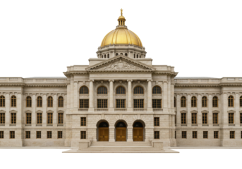 Isolated ornate state capitol building, landmark architecture in a classic civic design style